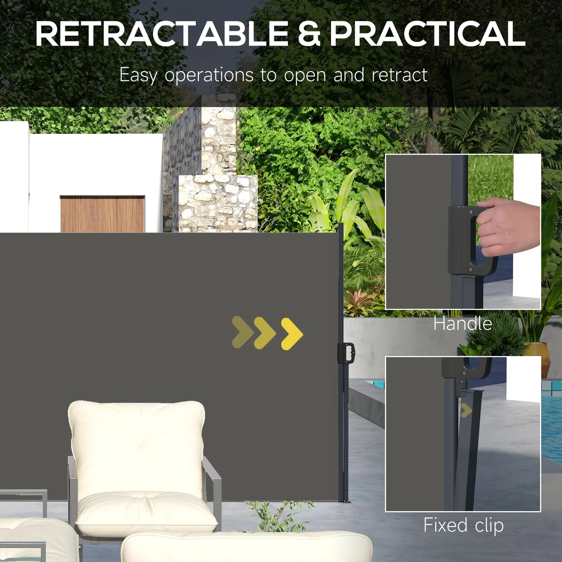 13' x 5' Retractable Side Awning, Outdoor Privacy Screen, Dark Grey Side Awnings at Gallery Canada