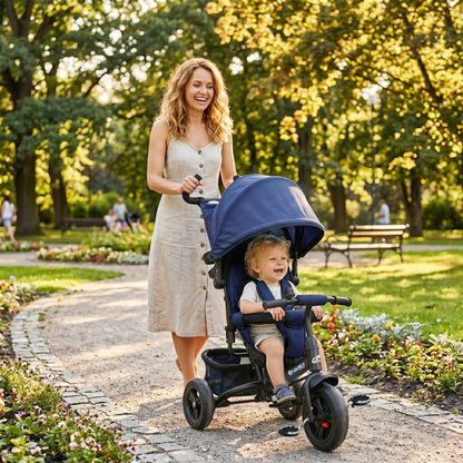 6 in 1 Tricycle for Toddlers, Parent-Push Handle, Dark Blue Tricycles for Kids at Gallery Canada
