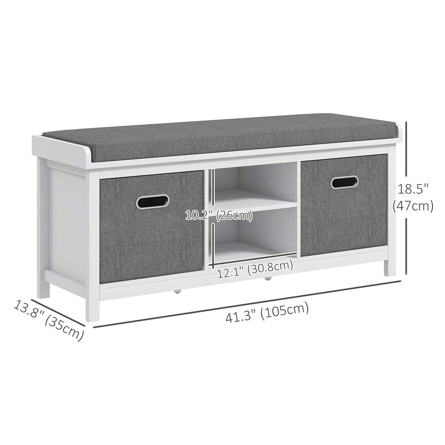 Shoe Storage Bench with Seat, Entryway Bench Seat with Cushion, 2 Drawers and Adjustable Shelf for Hallway, White at Gallery Canada