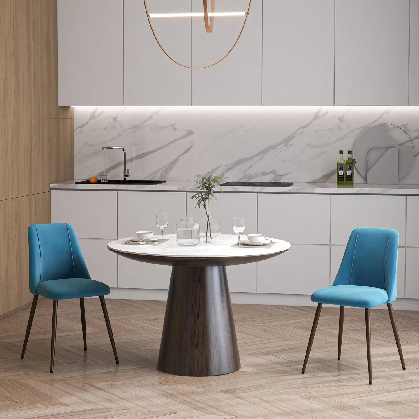 Upholstered Dining Chairs Set of 4, Velvet, Wood-Grain Steel Leg, Blue Bar Stools at Gallery Canada