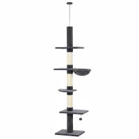 Arbre à chat à 5 niveaux, réglable de 88,6" à 100,4", poteaux à gratter