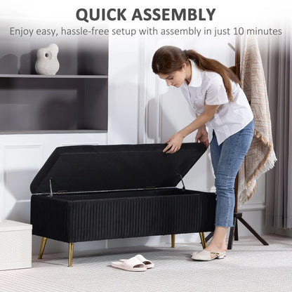 43 Inch Storage Ottoman Bench, Steel Legs, Padded Seat, Black Storage Ottomans & Benches at Gallery Canada