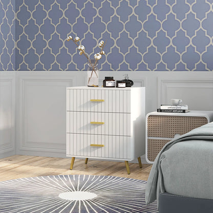 3 Drawer Cabinet, Bedroom Chest of Drawers, Aluminium Legs, Gold Handles, White Storage Cabinets at Gallery Canada
