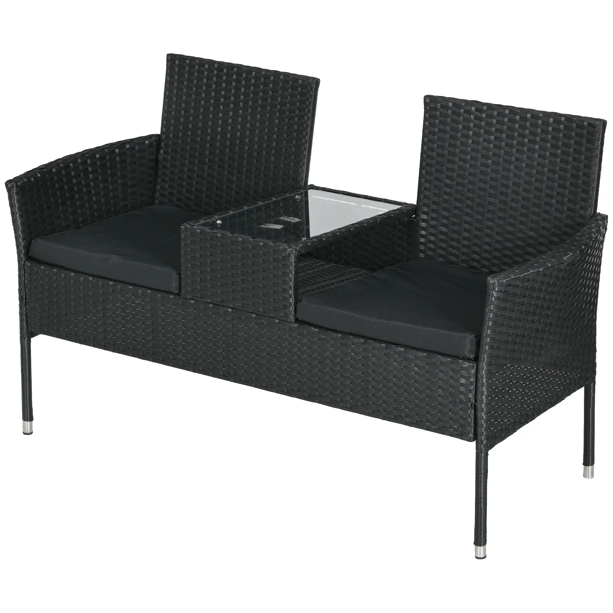 PE Rattan Loveseat with Cushion, Mid-Table, Black Patio Chairs Black at Gallery Canada