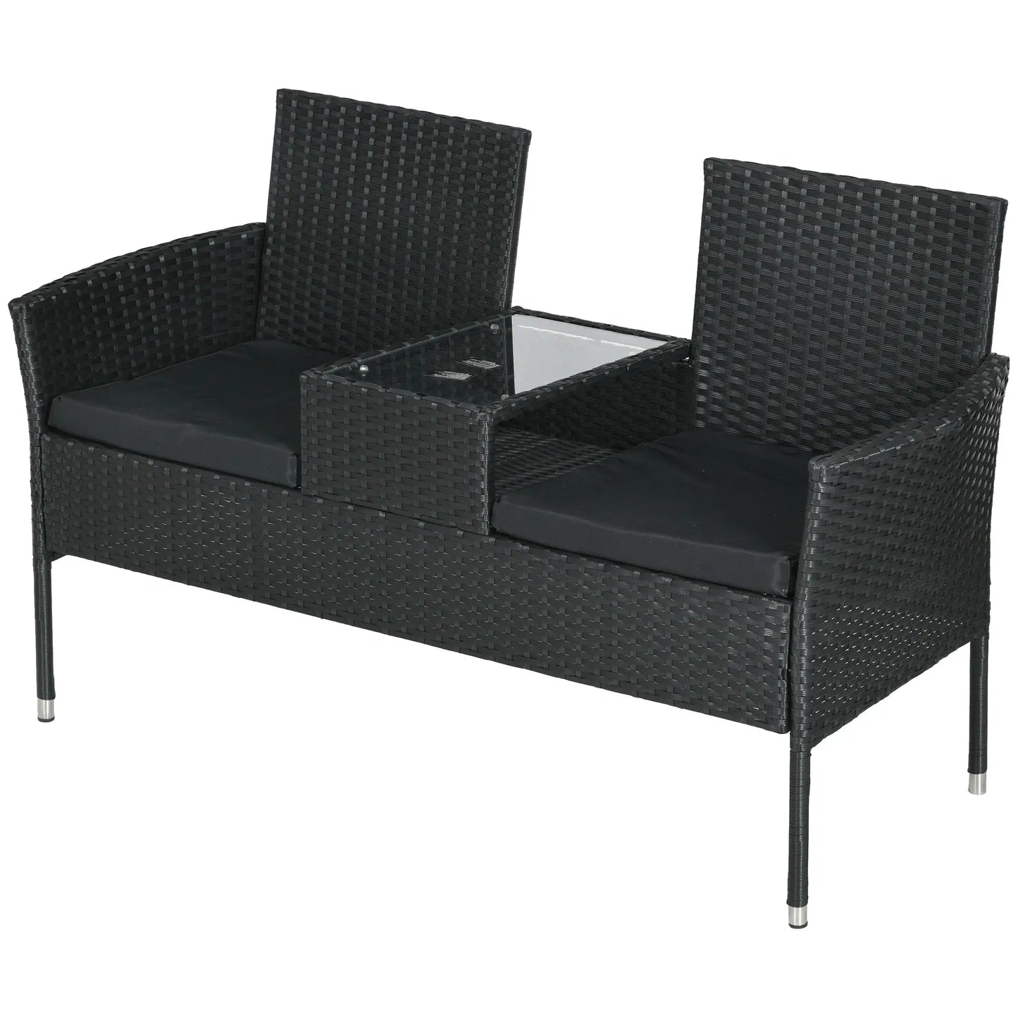 PE Rattan Loveseat with Cushion, Mid-Table, Black Patio Chairs Black at Gallery Canada