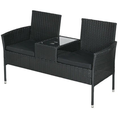PE Rattan Loveseat with Cushion, Mid-Table, Black Patio Chairs Black at Gallery Canada