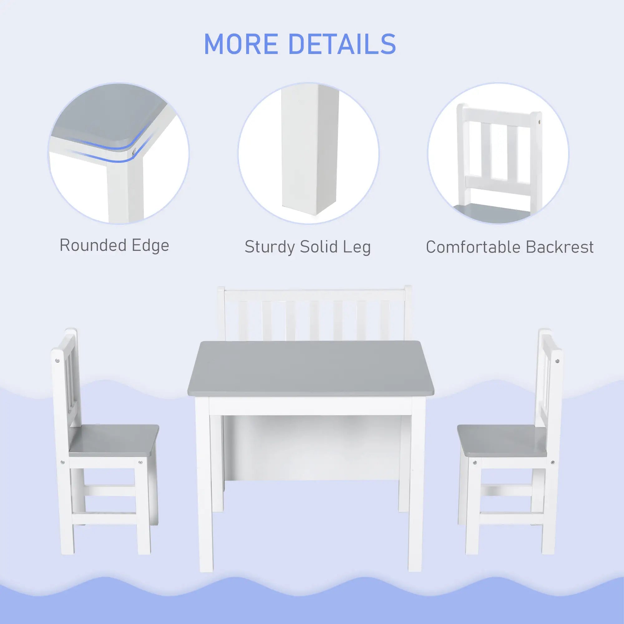 Kids Wood Table, Chair, Bench Set with Storage, 4-Piece Kids Table Sets at Gallery Canada