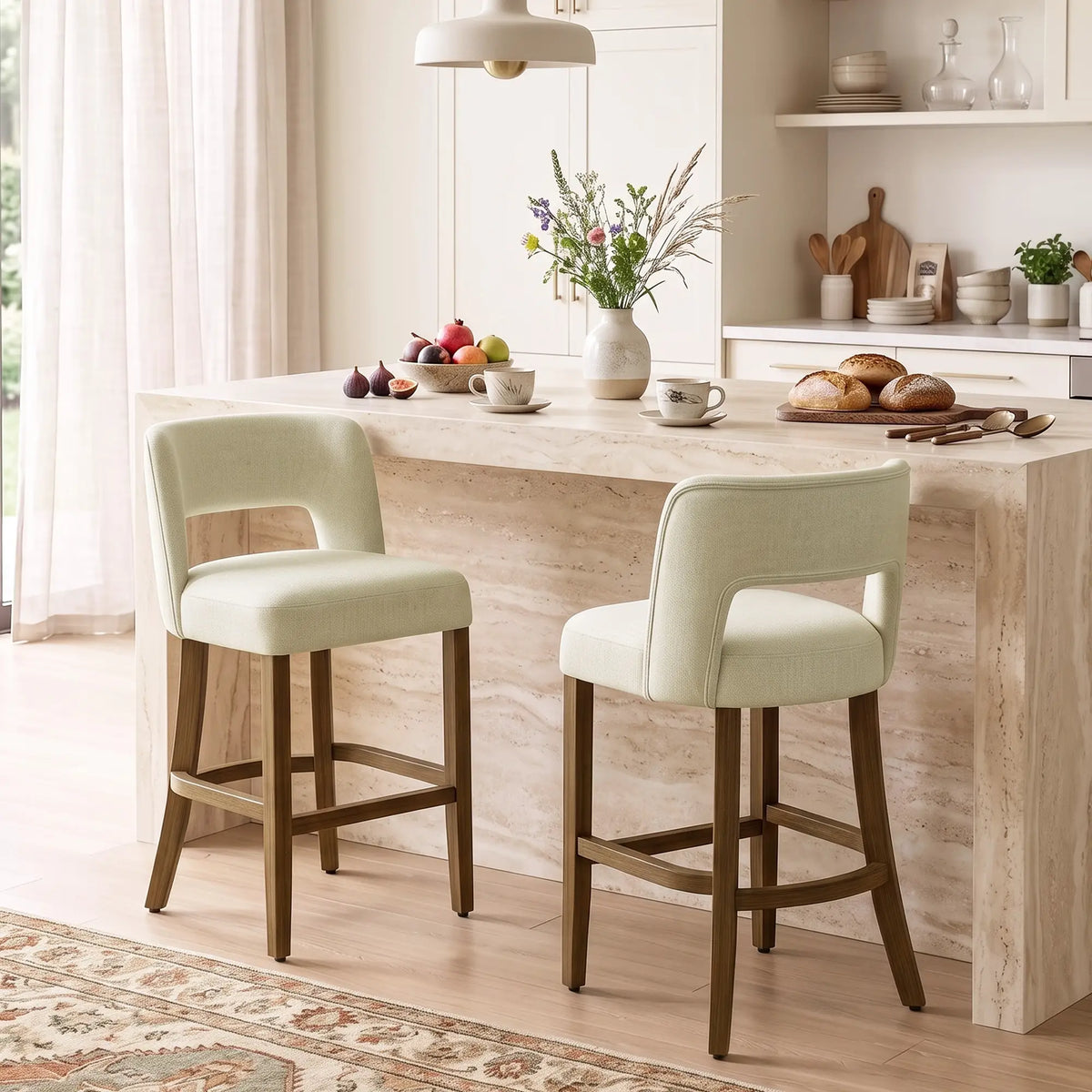 Bar Stools Set of 2, 26" Counter Height, Beige Bar Stools at Gallery Canada