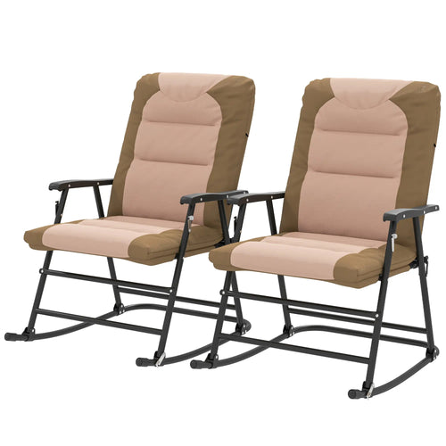 Folding Rocking Chair Set, 2 Padded Rockers with Armrest, Light Brown