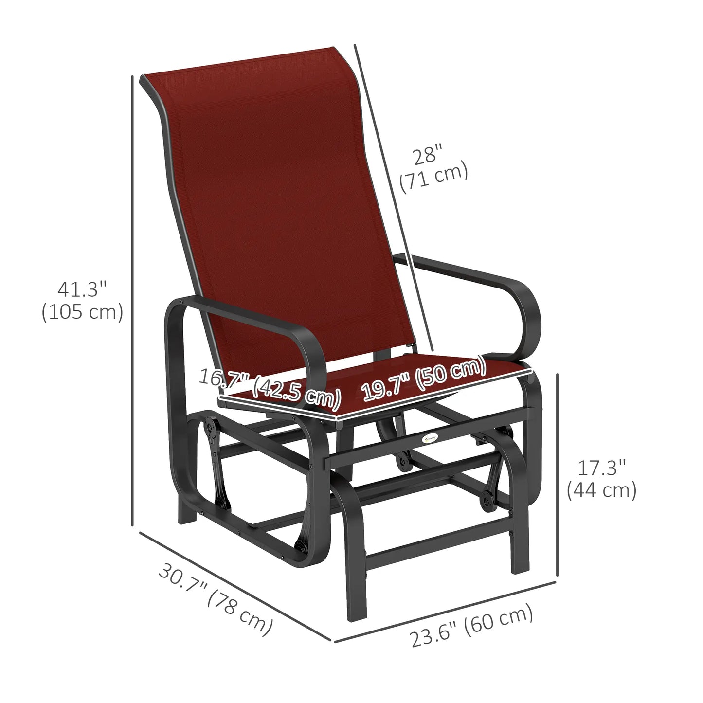 Outdoor Glider Chair, Breathable Mesh Fabric, Patio Garden Seat, Wine Red Outdoor Gliders at Gallery Canada