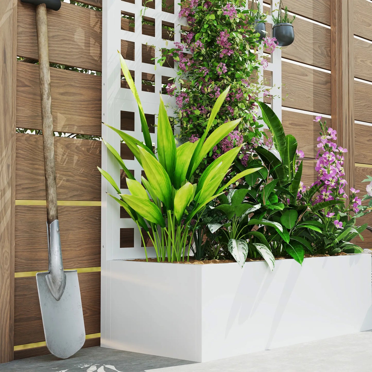 Bac de jardin surélevé galvanisé avec treillis, 35" x 16" x 70", Blanc