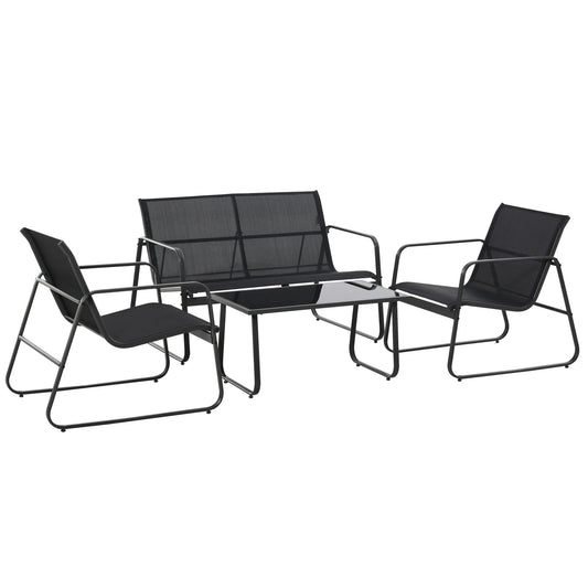 4 Piece Patio Furniture Set, Loveseat, Armchairs, Coffee Table, Black Patio Furniture Sets Black at Gallery Canada