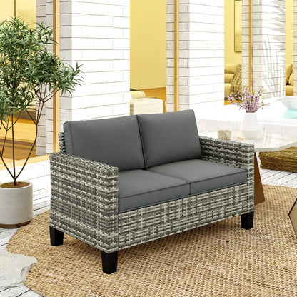 2 Seater Rattan Outdoor Sofa with Cushions, Dark Grey Patio Furniture Sets at Gallery Canada