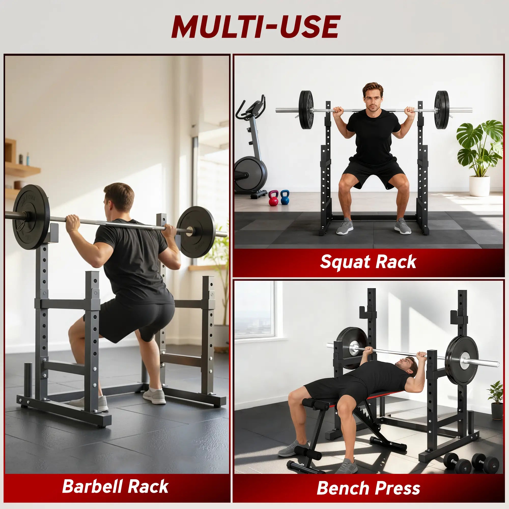 Adjustable Squat Rack, 660 Lbs Multi-Function Barbell Rack, Black Dumbbells & Barbells at Gallery Canada