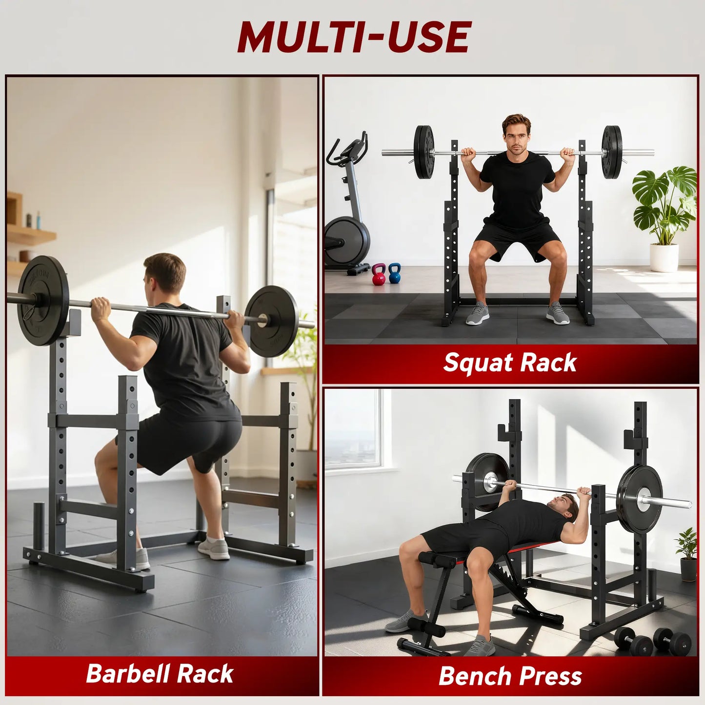 Adjustable Squat Rack, 660 Lbs Multi-Function Barbell Rack, Black Dumbbells & Barbells at Gallery Canada