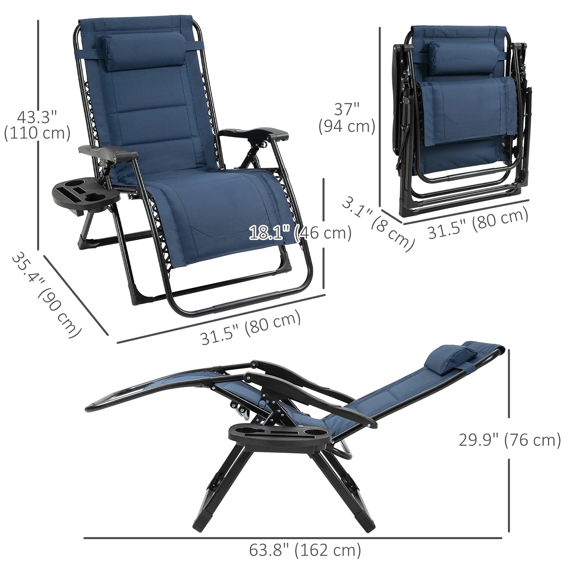 Zero Gravity Lounger Chair, Padded, 400 LBS Capacity, Blue Lounger Chairs at Gallery Canada