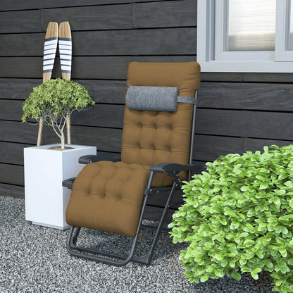 Padded Folding Recliner Chair, Adjustable Backrest, Removable Cushion, Light Khaki Lounger Chairs at Gallery Canada