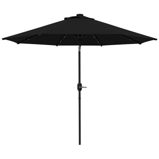 9ft Solar Patio Umbrella, 24 LED Lights, Tilt Canopy, Black Sun Umbrellas Black, Dark Grey at Gallery Canada