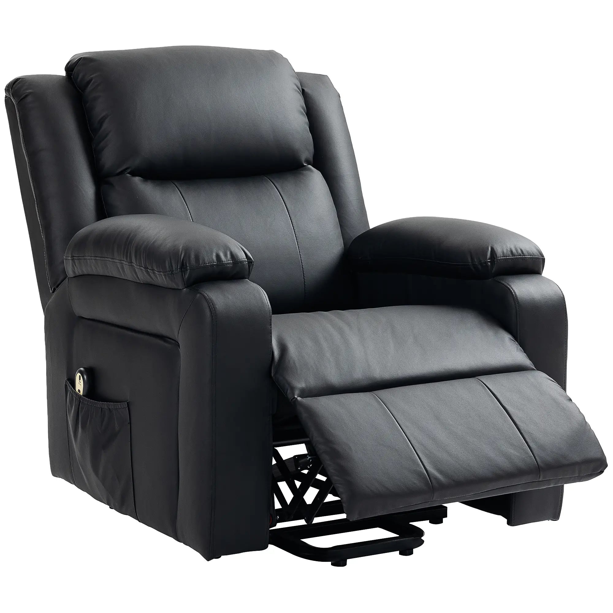 PU Leather Electric Recliner Chair, Remote, Side Pockets, Black Sofas & Reclining Chairs Black at Gallery Canada