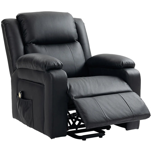 PU Leather Electric Recliner Chair, Remote, Side Pockets, Black Sofas & Reclining Chairs Black at Gallery Canada