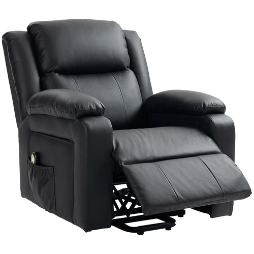 PU Leather Electric Recliner Chair, Remote, Side Pockets, Black