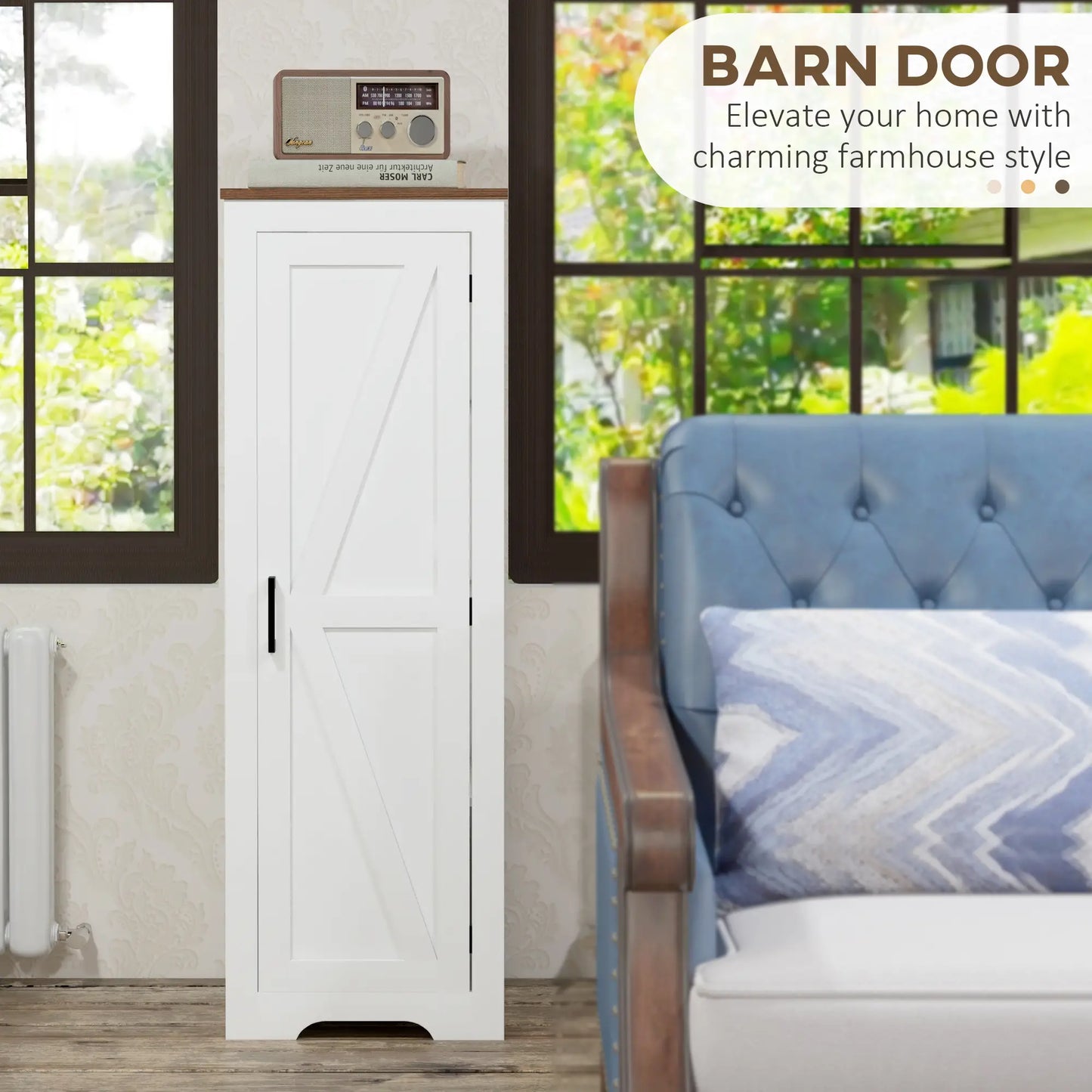 Farmhouse Accent Cabinet, Adjustable Shelf, Barn Door, White Storage Cabinets at Gallery Canada