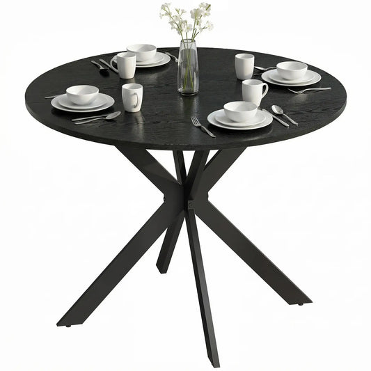 39" Dining Table, Round Kitchen Table, Steel Legs, Wood Grain, Black Dining Tables Black Wood Grain Tabletop, Black Legs at Gallery Canada