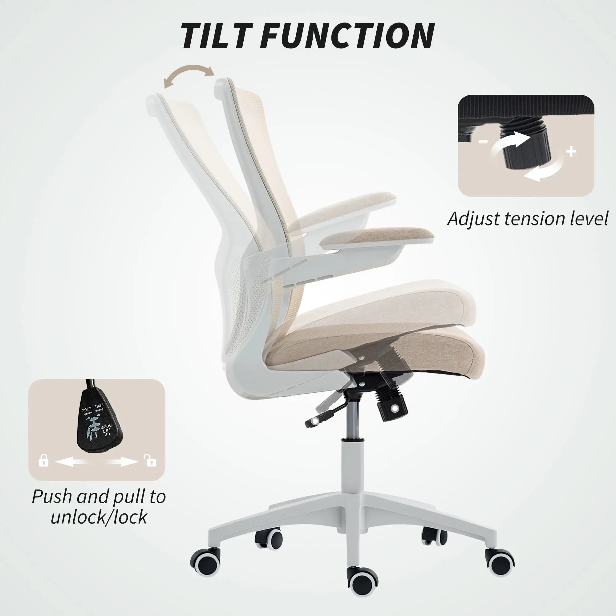 Ergonomic Office Chair, Swivel Desk Chair, Adjustable Lumbar Support, Flip-up Armrests, Wheels, Beige Task Chairs at Gallery Canada