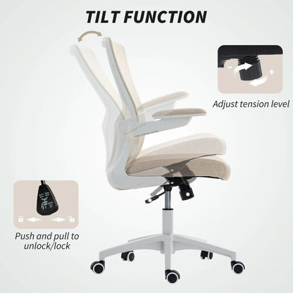 Ergonomic Office Chair, Swivel Desk Chair, Adjustable Lumbar Support, Flip-up Armrests, Wheels, Beige Task Chairs at Gallery Canada