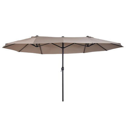 15' Outdoor Patio Umbrella, Twin Canopy Sunshade, Steel Table, Lift Crank, Tan Sun Umbrellas Tan at Gallery Canada