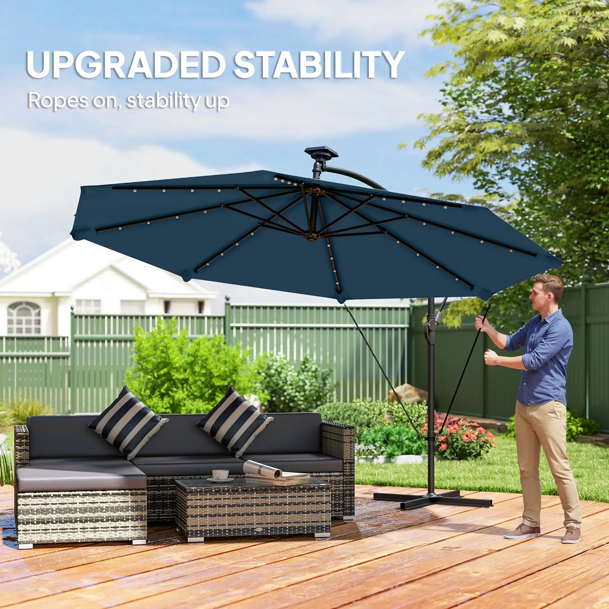 11.3 ft Cantilever Patio Umbrella, With Light And Cover, Navy Blue Offset Cantilever Umbrellas at Gallery Canada