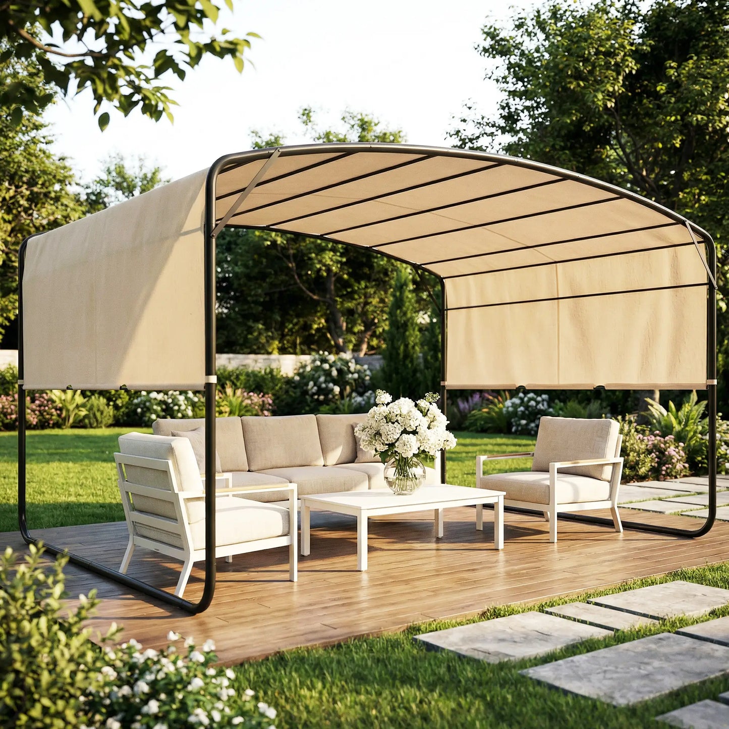 10' x 13' Retractable Pergola Canopy, Outdoor Metal Gazebo Sun Shade, Khaki Pergolas at Gallery Canada