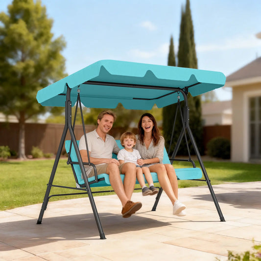 3-Seater Outdoor Porch Swing, Adjustable Canopy, Teal Porch Swings with Canopy Teal at Gallery Canada
