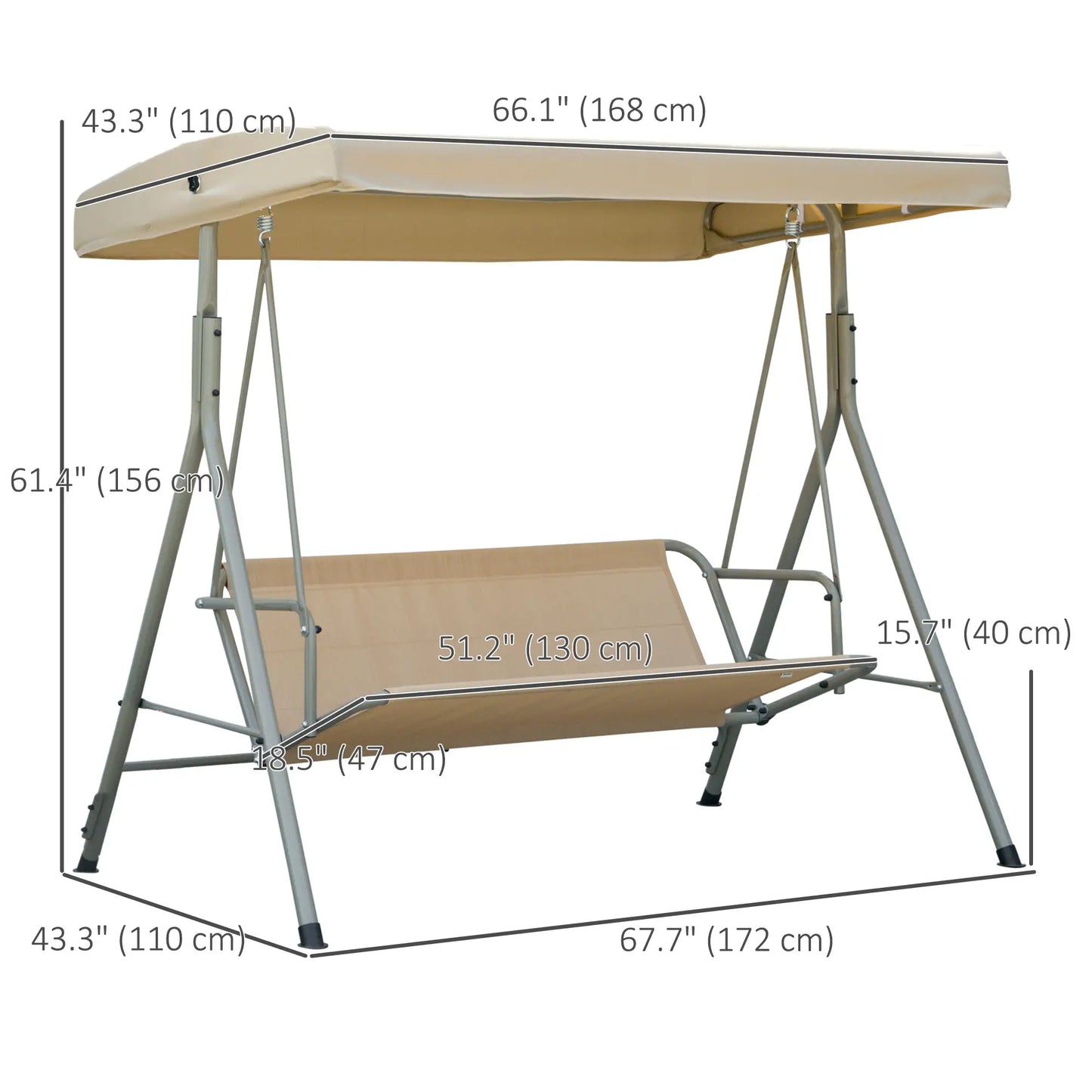 3-Seat Patio Swing Chair, Adjustable Canopy, Light Brown Patio Swings with Stand at Gallery Canada