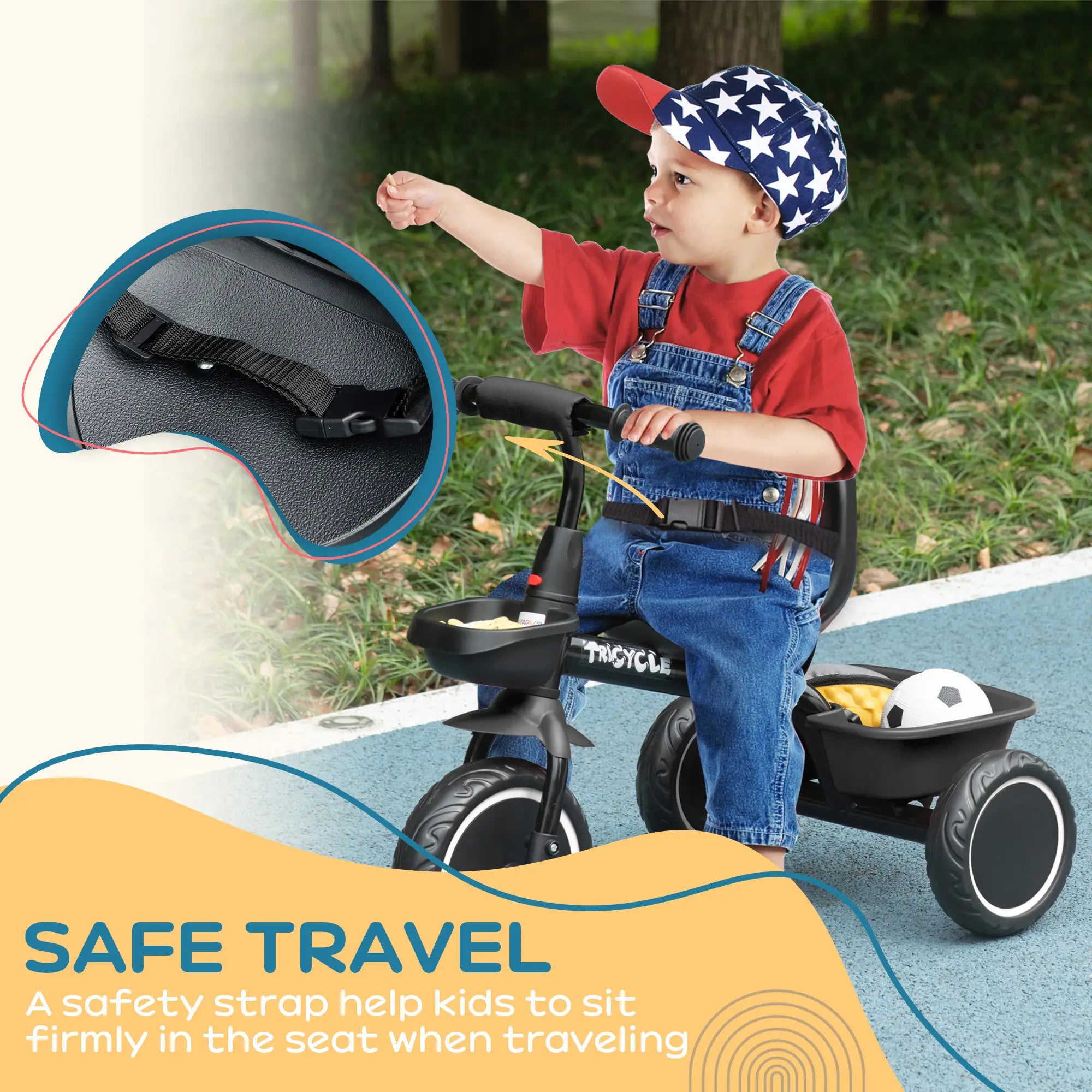 Tricycle for Toddlers 2-5 Years, Adjustable Seat, Black Tricycles for Kids at Gallery Canada