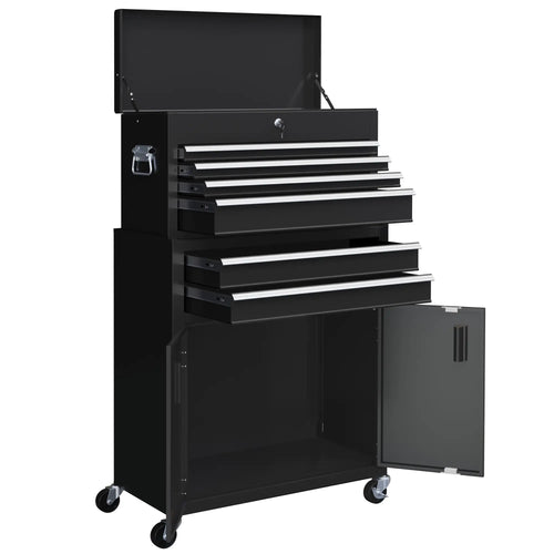 6-Drawer Rolling Tool Chest, Lockable Storage Cabinet with Hooks, Black