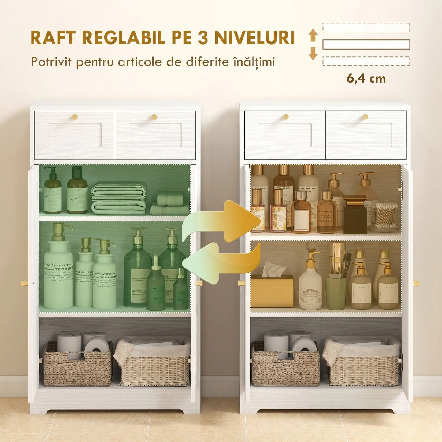 Bathroom Floor Cabinet With 2 Drawers, White
