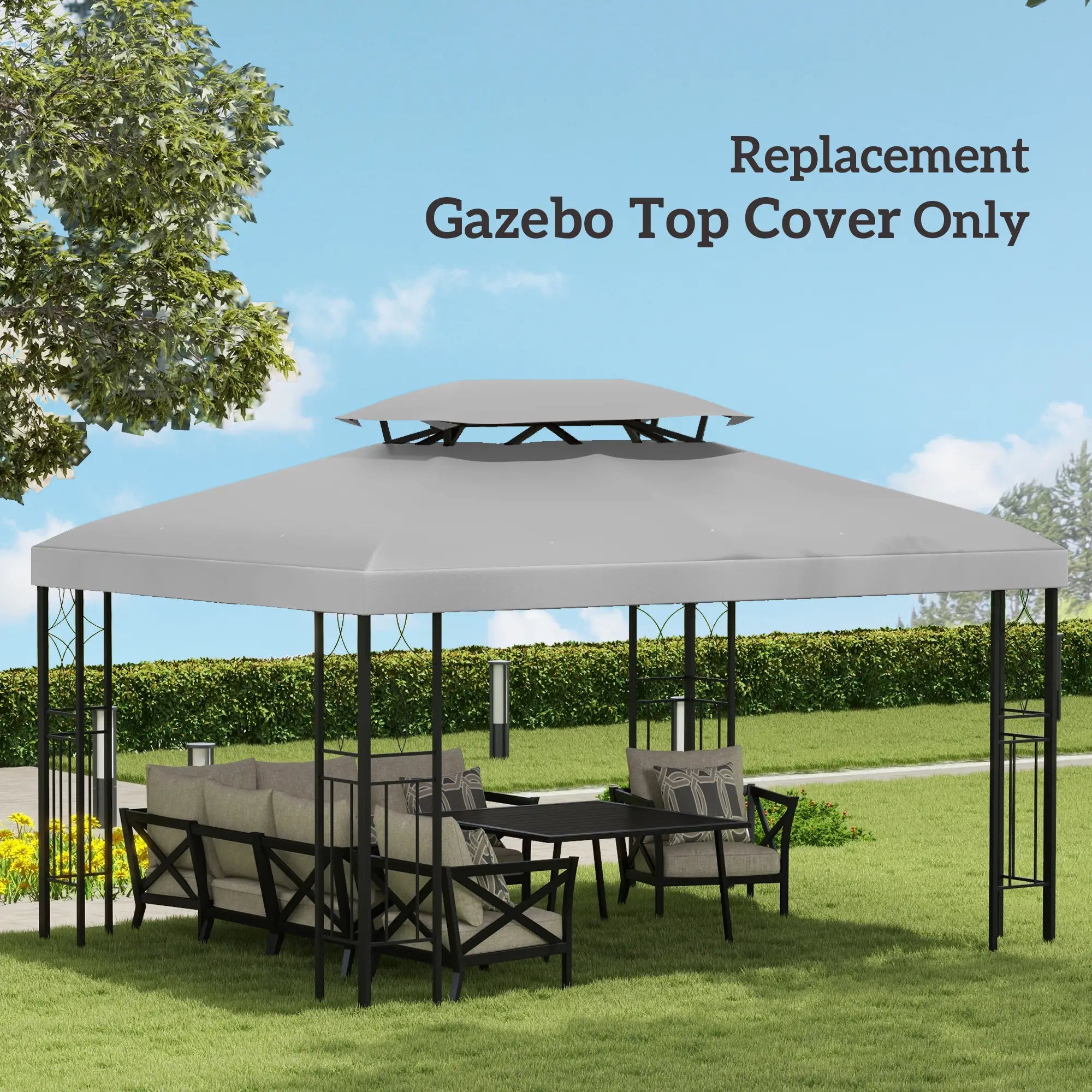13' x 10' Gazebo Replacement Canopy, 2 Tier Top UV Cover, Light Grey Gazebo Canopy Replacement at Gallery Canada