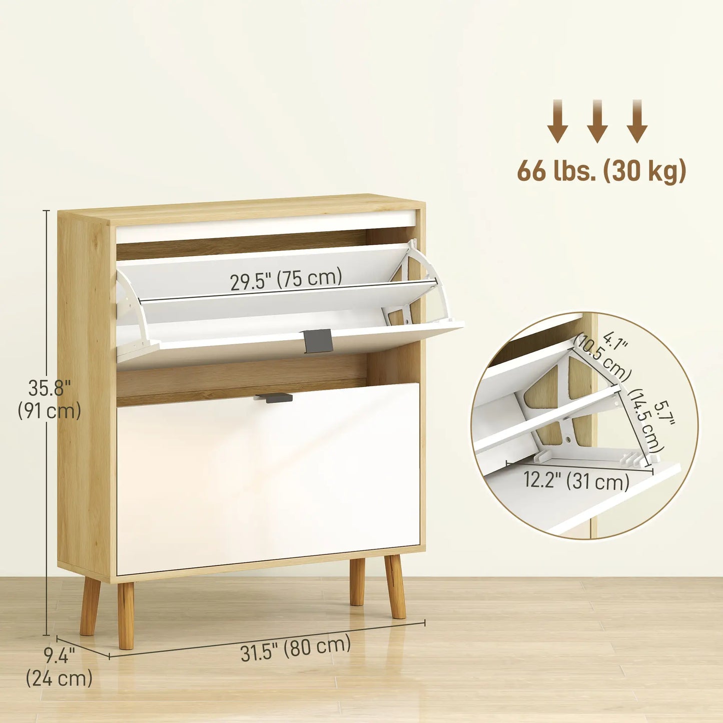 Narrow Shoe Cabinet, 2 Flip Drawers, Adjustable Shelves, Holds 16 Pairs, White Shoe Storage Cabinets & Racks at Gallery Canada
