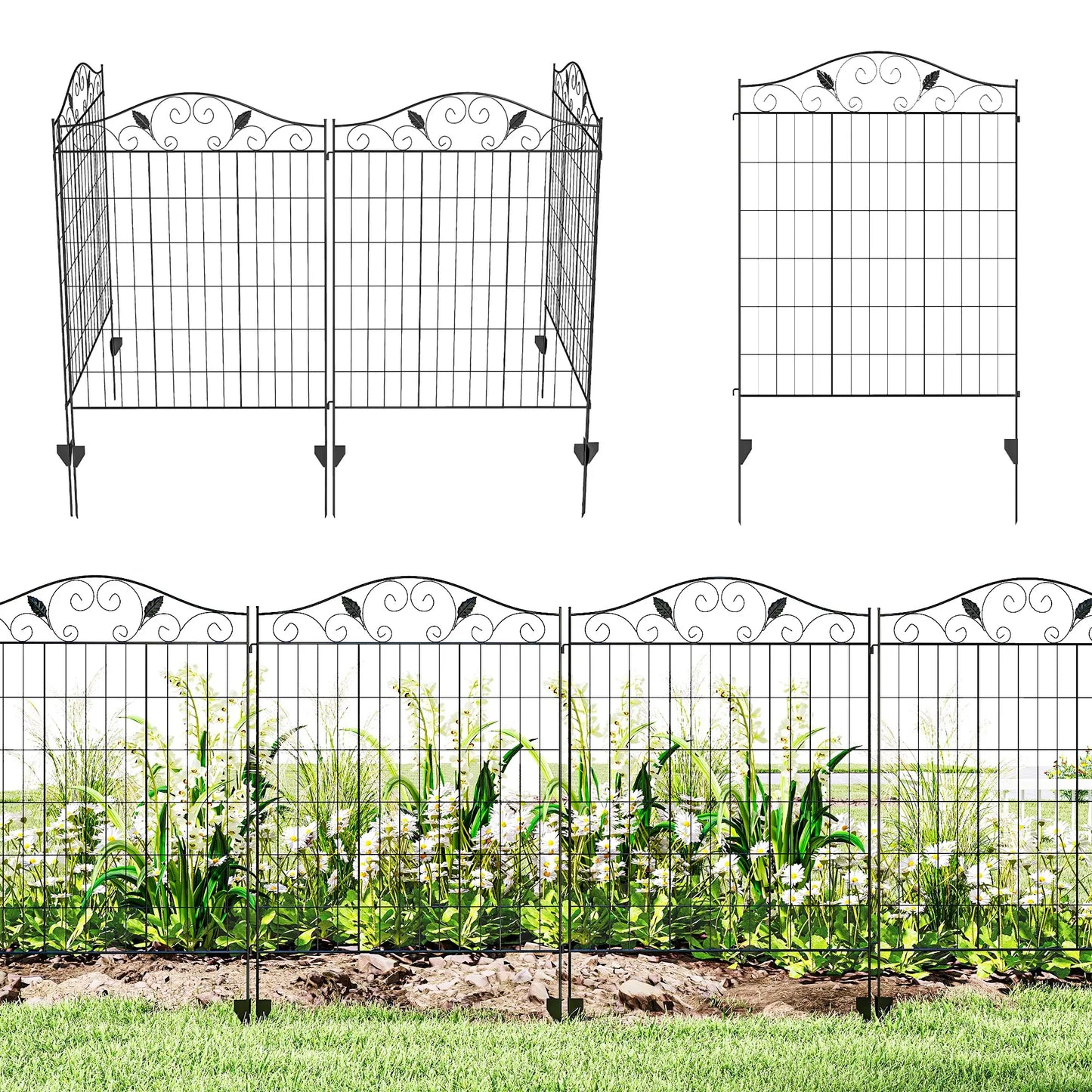 Garden Decorative Fence, 4 Panels 44in x 12ft, Steel Wire Border Edging Garden Fences Black at Gallery Canada