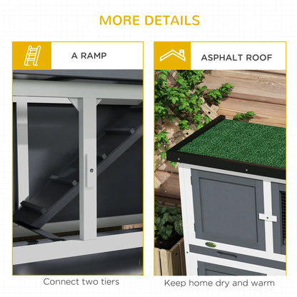 Wood Rabbit Hutch, 2 Large Main House, Ramp, Trays, Grey Rabbit Hutch at Gallery Canada