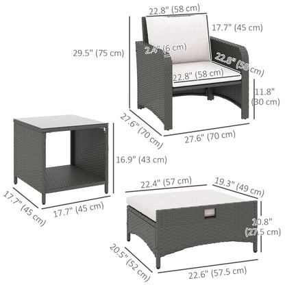 5 Piece Rattan Balcony Set, Wicker Outdoor Furniture, 2-Tier Coffee Table, Ottomans, Cream White, Grey Patio Furniture Sets at Gallery Canada