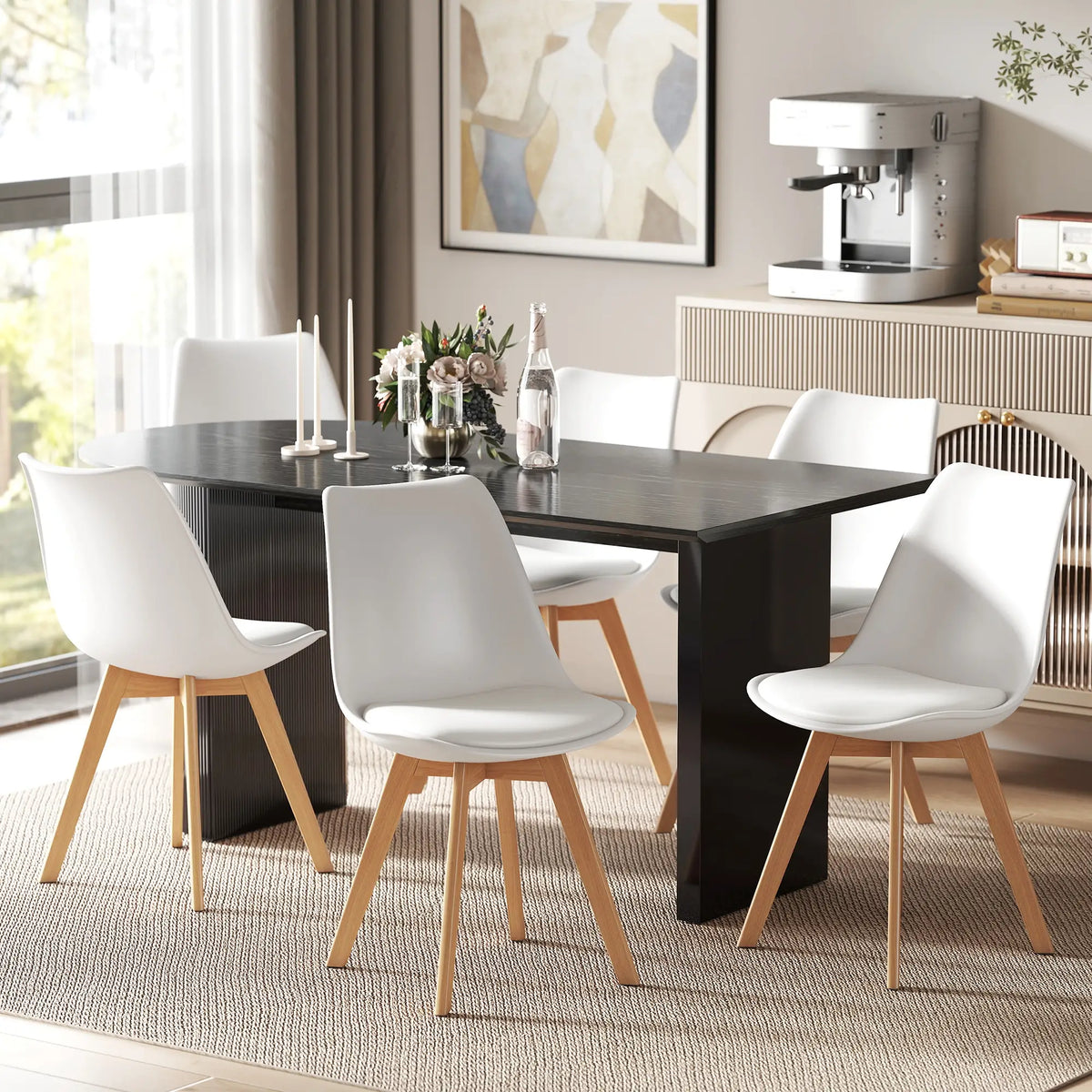 Rubber Wood Dining Table Chairs Set, 6 Chairs, PU Leather Cushion Dining Chairs at Gallery Canada
