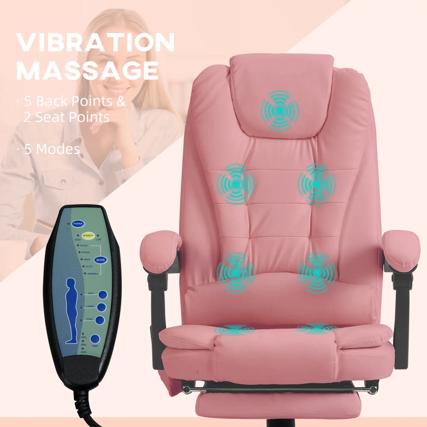 7-Point Vibrating Massage Chair, Reclining with Footrest, Pink Massage Chairs at Gallery Canada