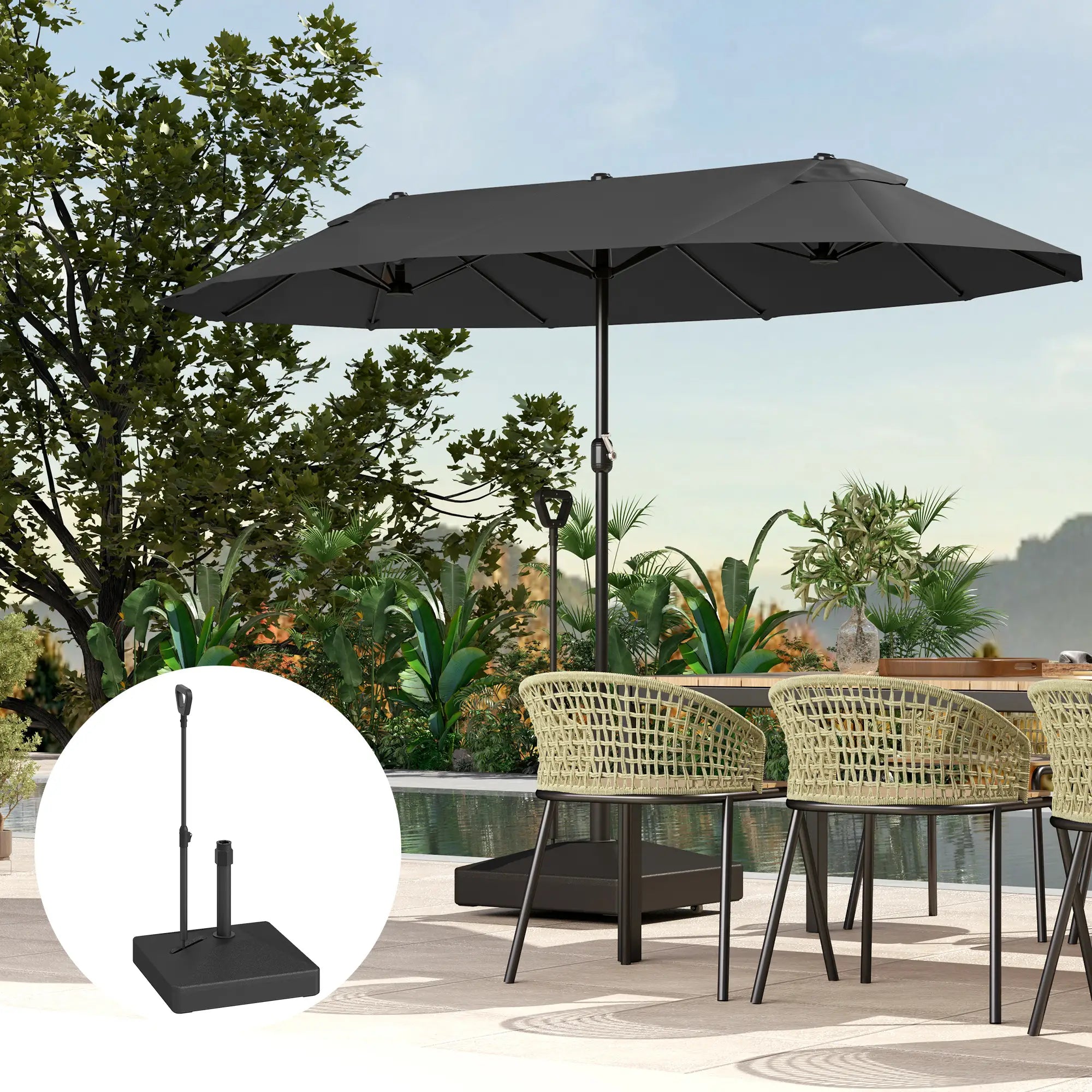 Adjustable Wheel Patio Umbrella Base, 121lbs Stand, 99lbs Water, Black Umbrella Bases at Gallery Canada