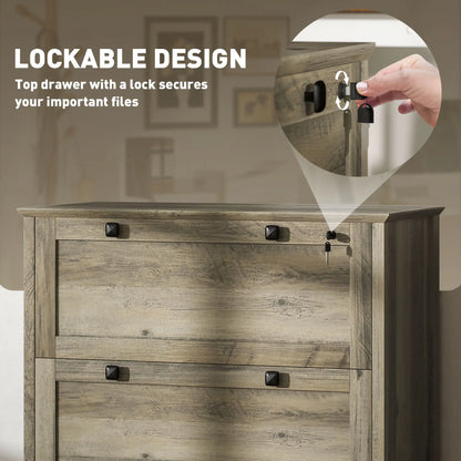 2 Drawer File Cabinet, Lockable, Adjustable Hanging Bar, Letter, A4 Size, Weathered Grey Oak Office Cabinets & Cupboards at Gallery Canada