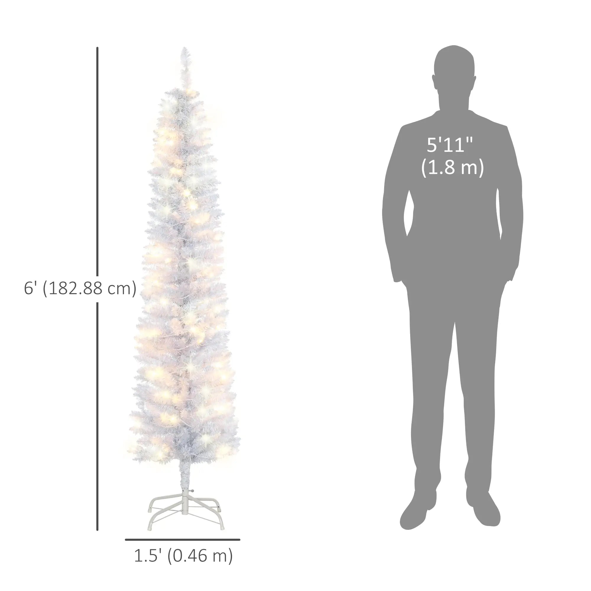 6ft Prelit Pencil Artificial Christmas Tree, 395 Branches, 100 LED Lights, White Pre Lit Christmas Trees at Gallery Canada