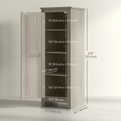 48" Kitchen Pantry Cabinet, Barn Door, Adjustable Shelves, Grey Wood Grain, Grey Kitchen Pantry Cabinets at Gallery Canada
