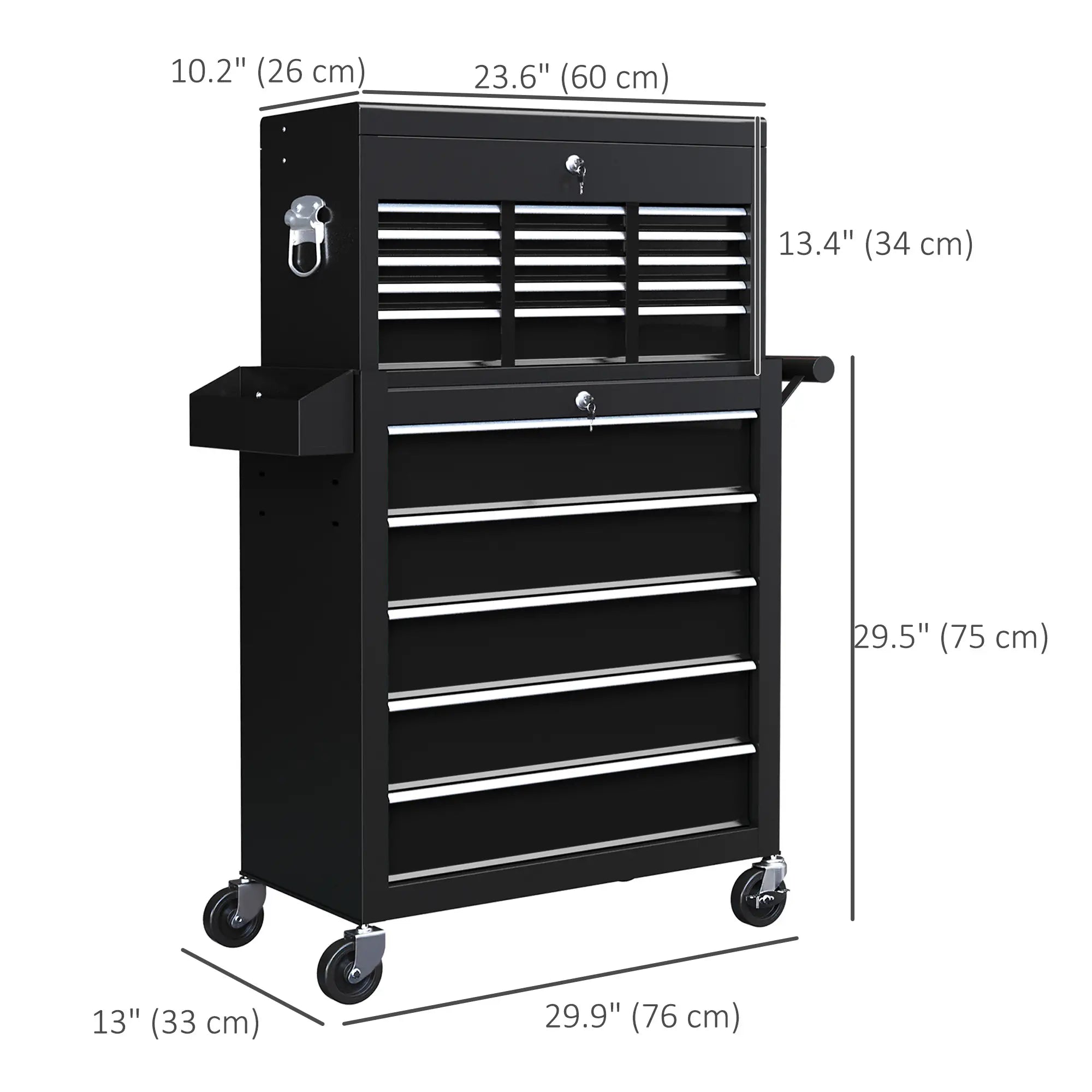 14 Drawer Rolling Tool Chest, Lockable Storage Cabinet, Detachable Toolbox, Black Tool Organizers at Gallery Canada