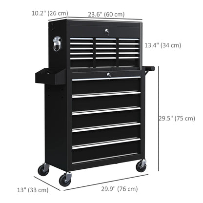 14 Drawer Rolling Tool Chest, Lockable Storage Cabinet, Detachable Toolbox, Black Tool Organizers at Gallery Canada